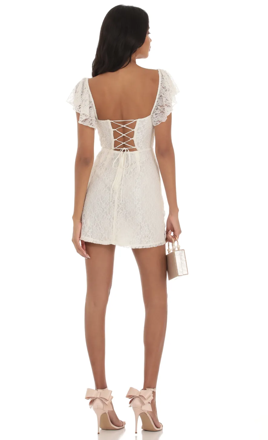 LUCY IN THE SKY Mini Dresses^Lace Corset Wrap Dress In Ivory