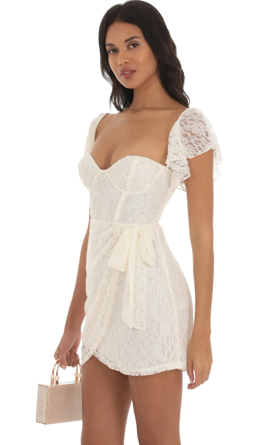 LUCY IN THE SKY Mini Dresses^Lace Corset Wrap Dress In Ivory