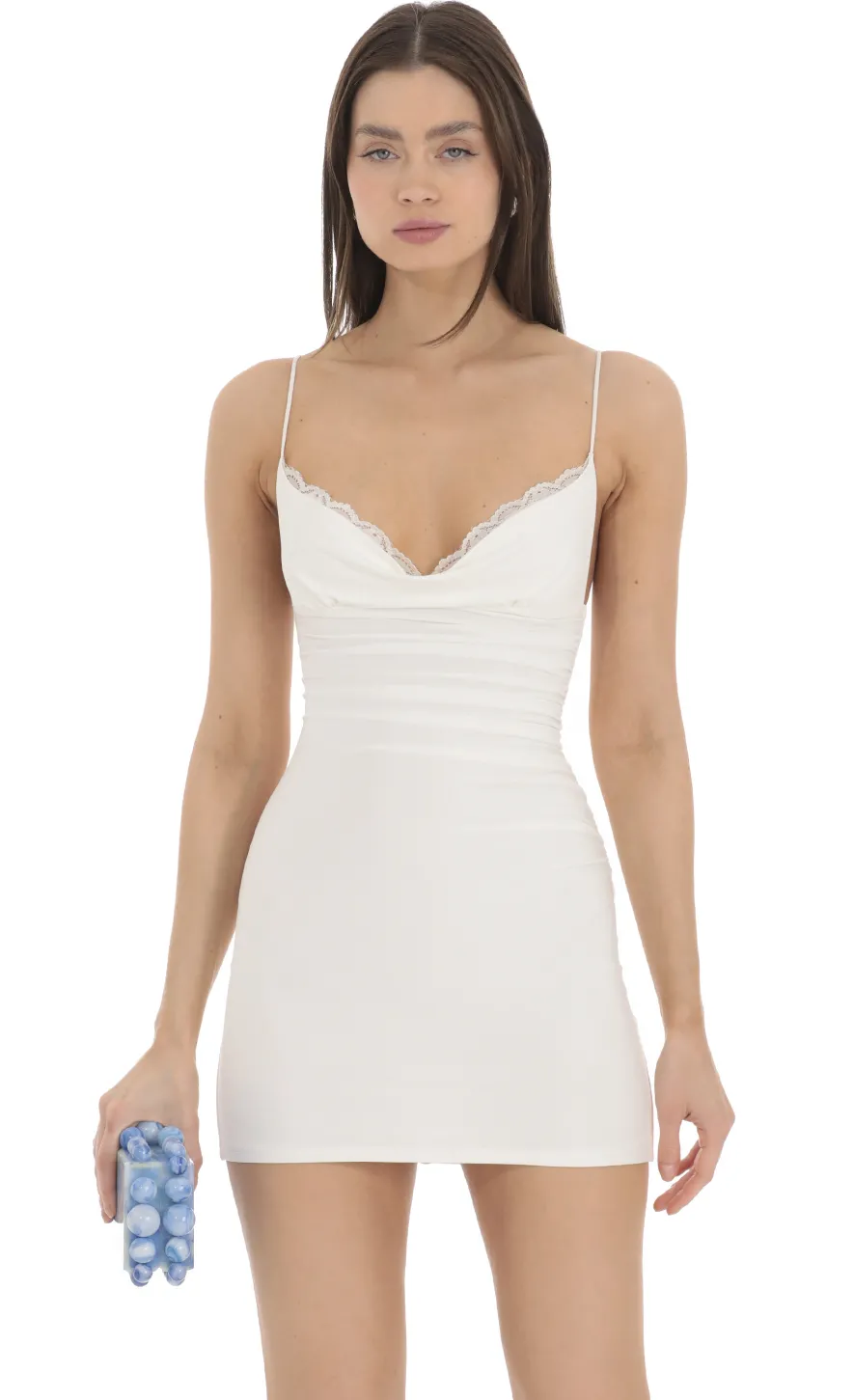 LUCY IN THE SKY Mini Dresses^Lace Cowl Neck Bodycon Dress In White