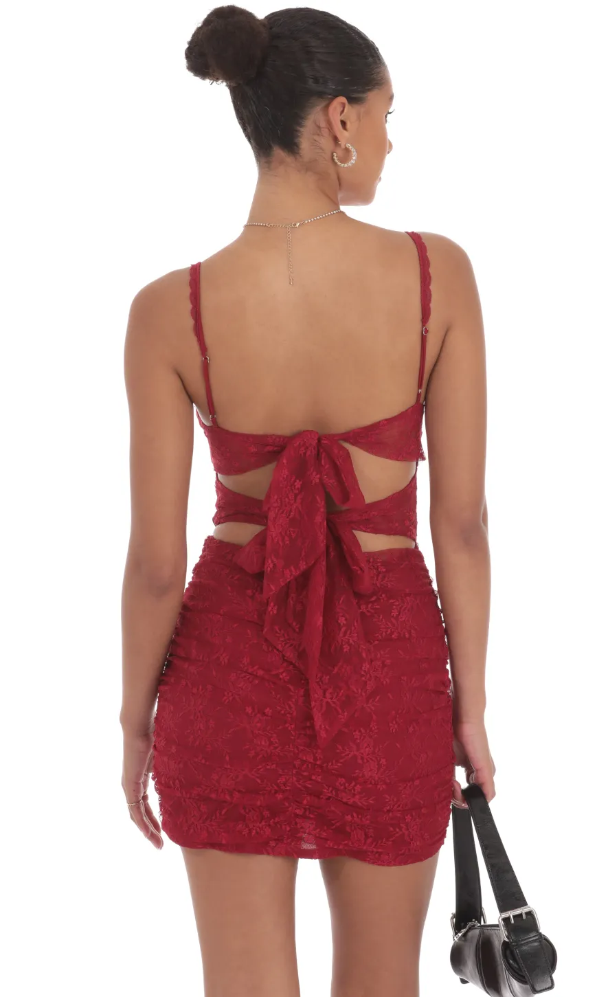 LUCY IN THE SKY Mini Dresses^Lace Cutout Bodycon Dress In Maroon