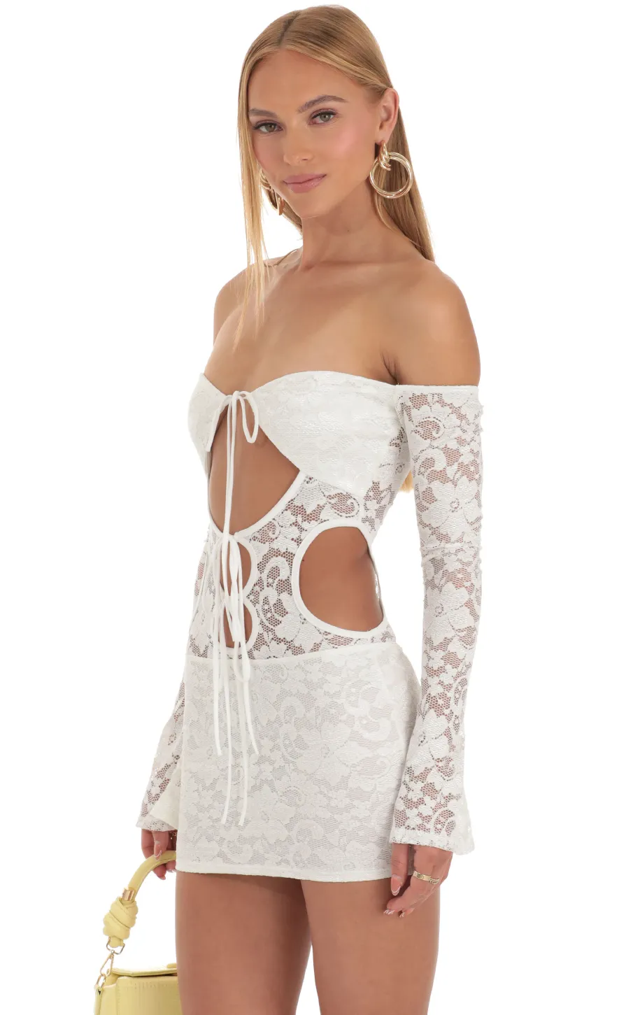 LUCY IN THE SKY Mini Dresses^Lace Cutout Dress In White