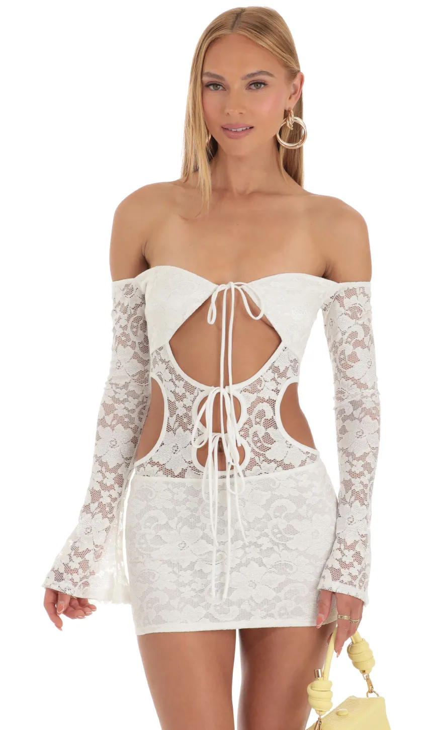 LUCY IN THE SKY Mini Dresses^Lace Cutout Dress In White