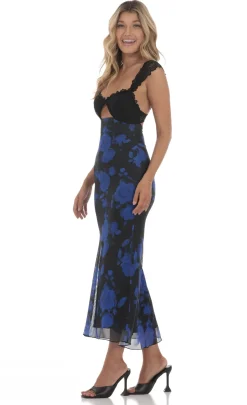 LUCY IN THE SKY Maxi Dresses^Lace Cutout Floral Maxi Dress In Black And Blue