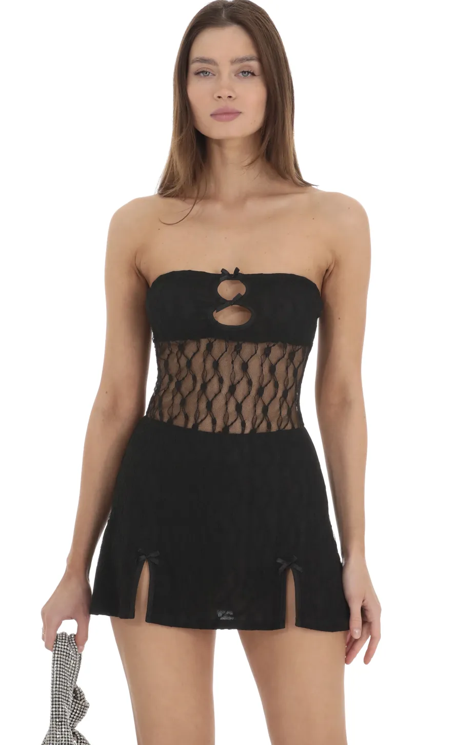 LUCY IN THE SKY Mini Dresses^Lace Cutout Strapless Dress In Black