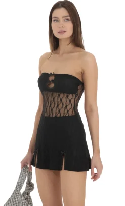 LUCY IN THE SKY Mini Dresses^Lace Cutout Strapless Dress In Black
