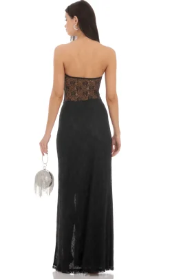LUCY IN THE SKY Maxi Dresses^Lace Cutout Strapless Maxi Dress In Black