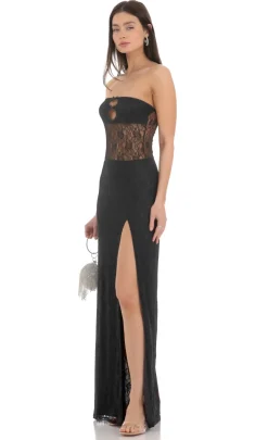 LUCY IN THE SKY Maxi Dresses^Lace Cutout Strapless Maxi Dress In Black