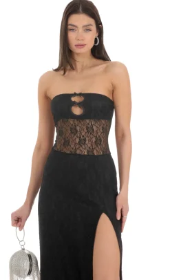 LUCY IN THE SKY Maxi Dresses^Lace Cutout Strapless Maxi Dress In Black