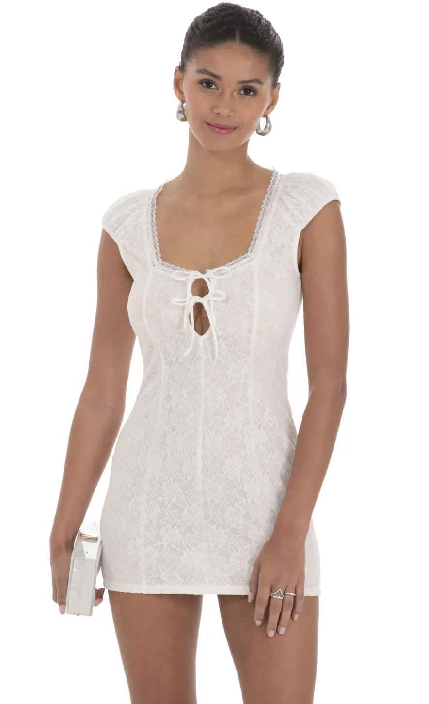 LUCY IN THE SKY Mini Dresses^Lace Double Tie Dress In White