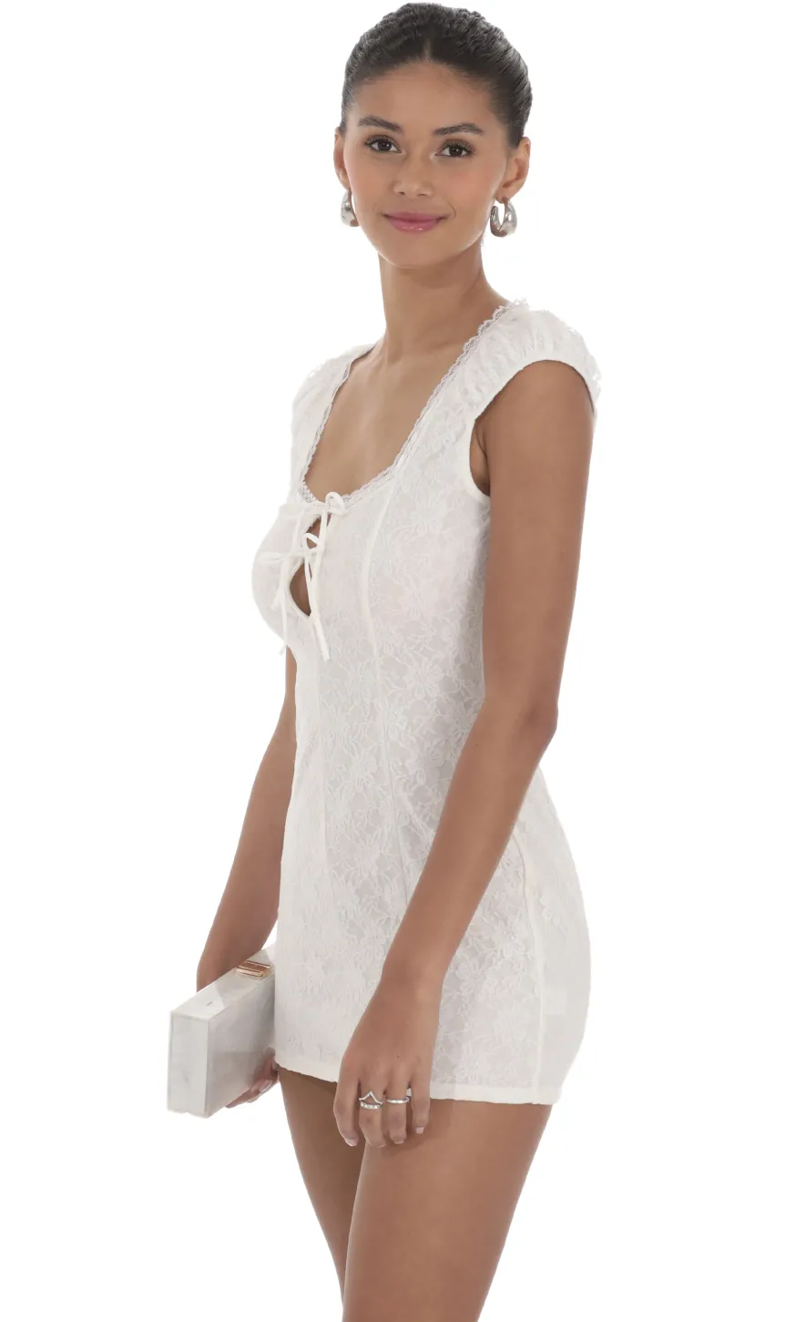 LUCY IN THE SKY Mini Dresses^Lace Double Tie Dress In White