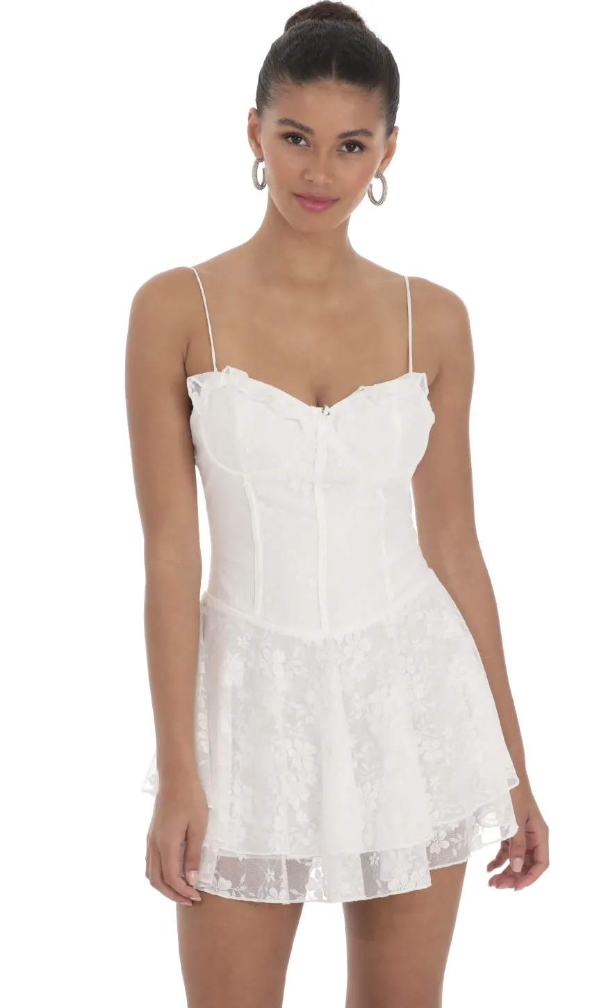 LUCY IN THE SKY Mini Dresses^Lace Floral A-Line Dress In White
