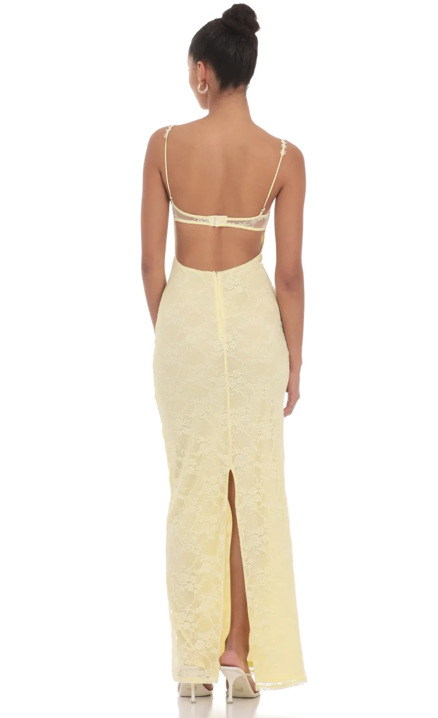 LUCY IN THE SKY Maxi Dresses^Lace Floral Trim Maxi Dress In Yellow