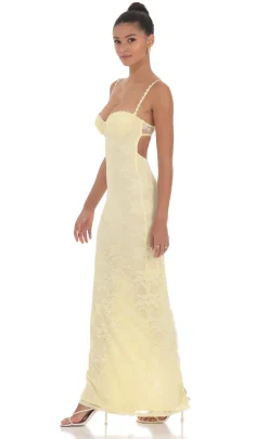 LUCY IN THE SKY Maxi Dresses^Lace Floral Trim Maxi Dress In Yellow