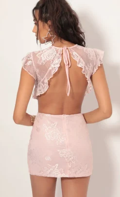 LUCY IN THE SKY Mini Dresses^Lace Frill Cutout Dress In Light Mauve