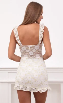LUCY IN THE SKY Mini Dresses^Lace Frill Dress In White/Gold