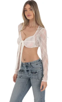LUCY IN THE SKY Tops^Lace Front Tie Top In White