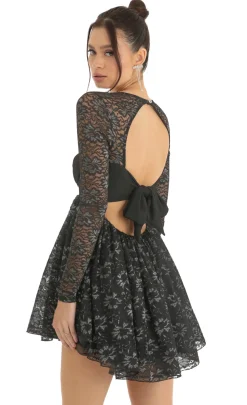 LUCY IN THE SKY Mini Dresses^Lace Long Sleeve Baby Doll Dress In Black