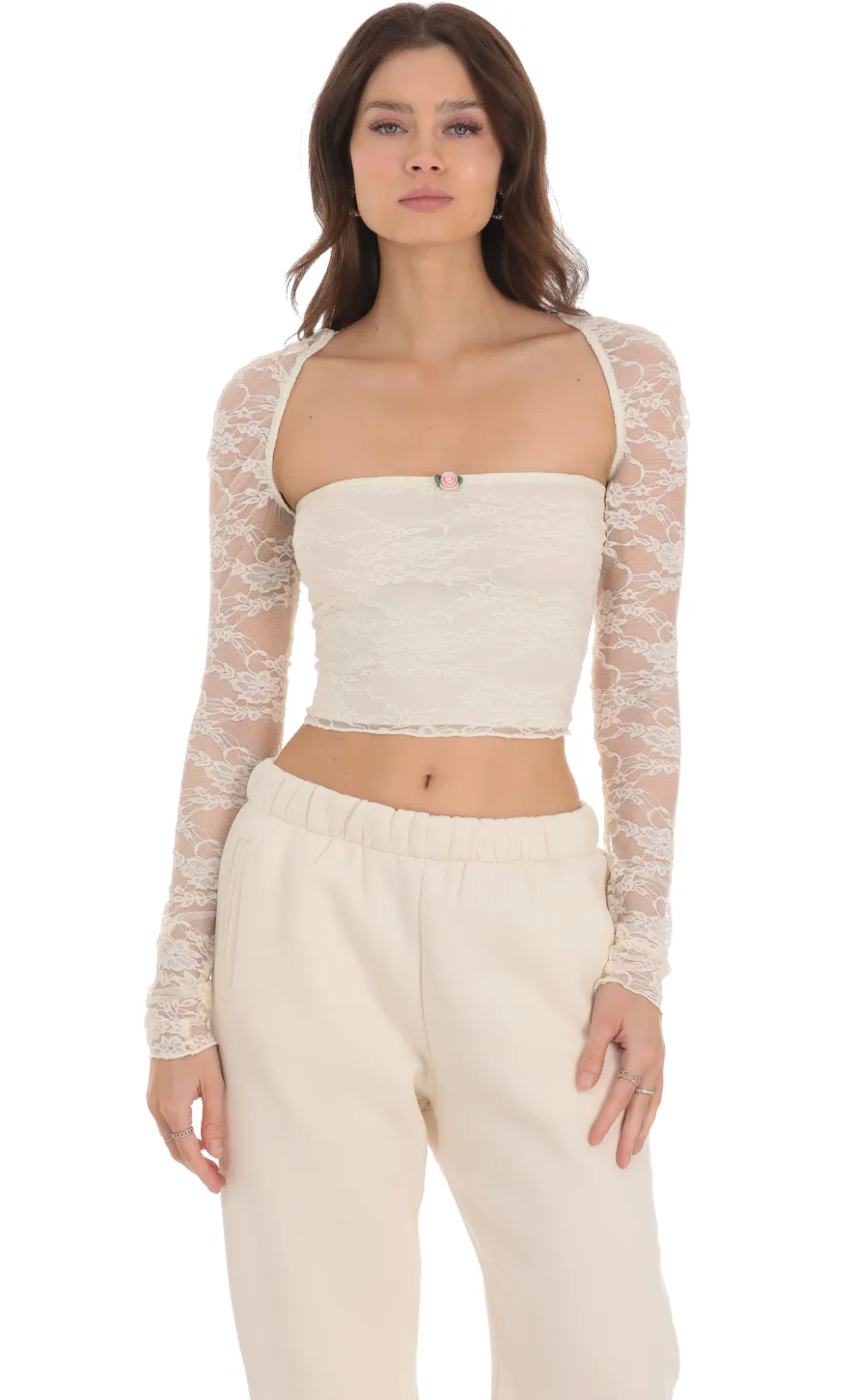 LUCY IN THE SKY Tops^Lace Long Sleeve Top In Cream