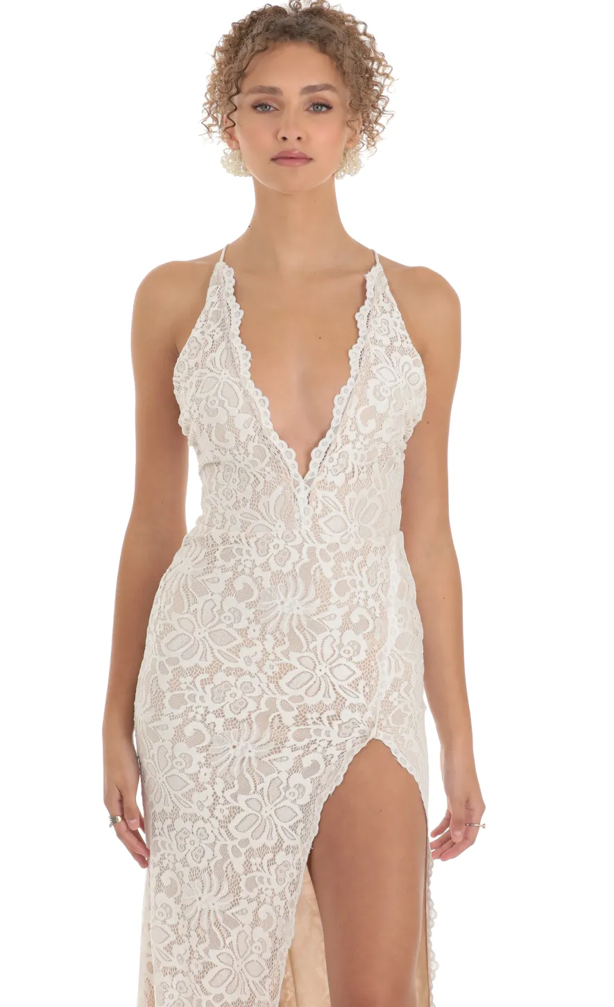 LUCY IN THE SKY Maxi Dresses^Lace Maxi Dress In White