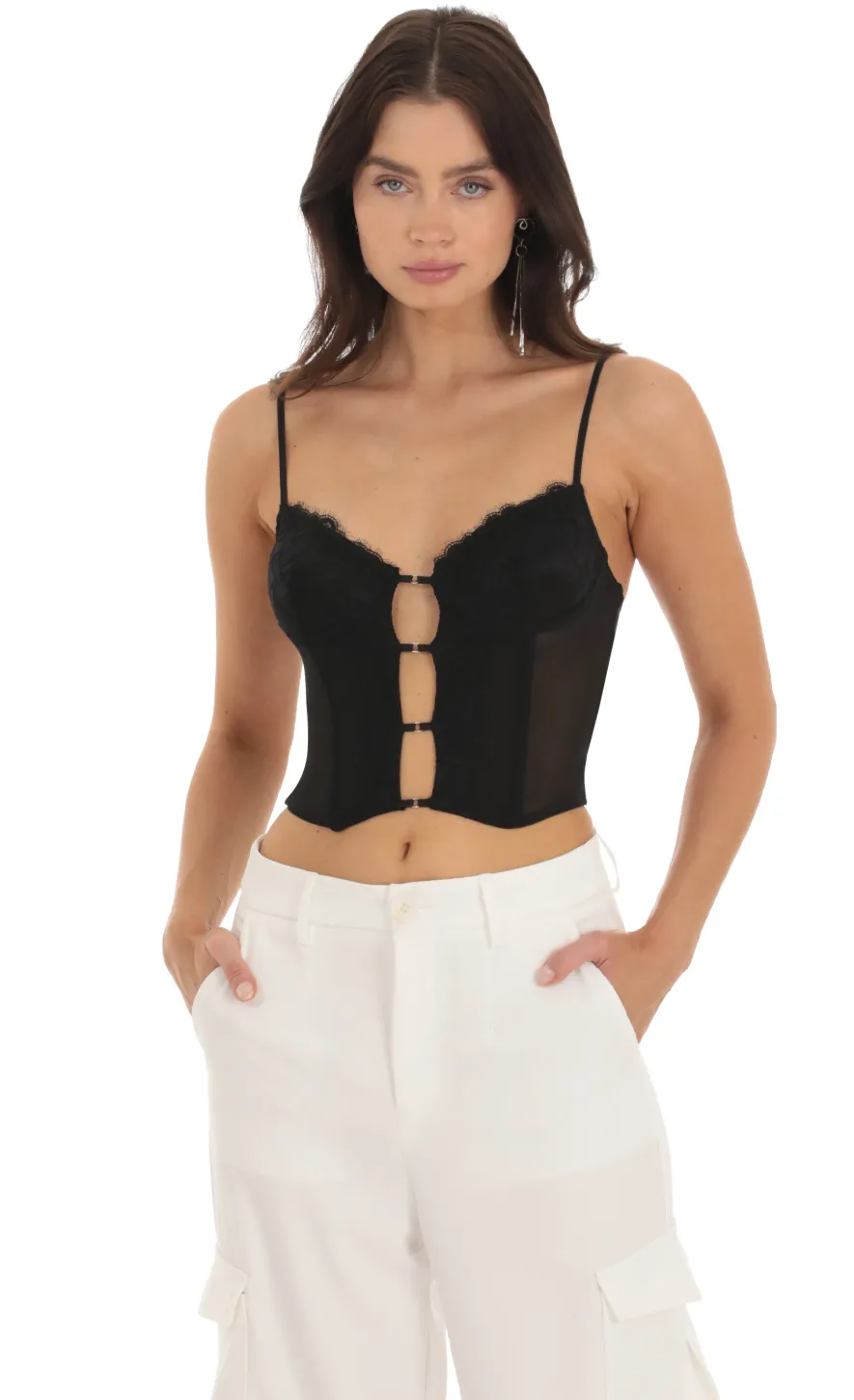 LUCY IN THE SKY Tops^Lace Mesh Bralette Top In Black