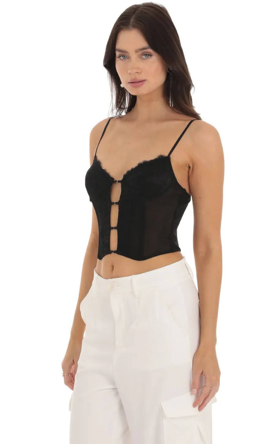 LUCY IN THE SKY Tops^Lace Mesh Bralette Top In Black