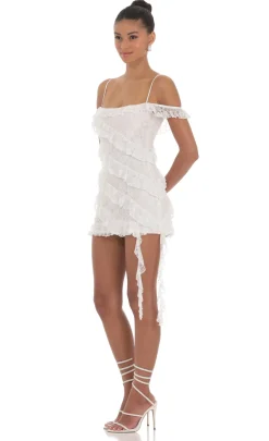 LUCY IN THE SKY Mini Dresses^Lace Off Shoulder Ruffle Dress In White