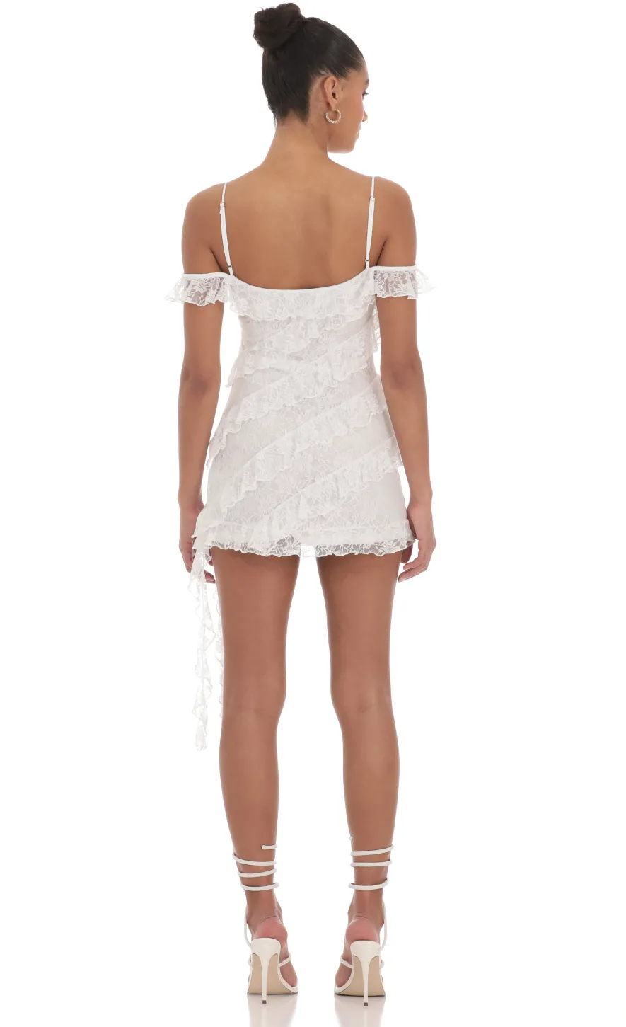 LUCY IN THE SKY Mini Dresses^Lace Off Shoulder Ruffle Dress In White
