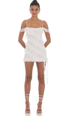 LUCY IN THE SKY Mini Dresses^Lace Off Shoulder Ruffle Dress In White
