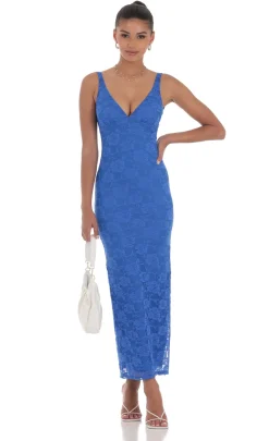 LUCY IN THE SKY Maxi Dresses^Lace Open Back Bodycon Maxi Dress In Blue