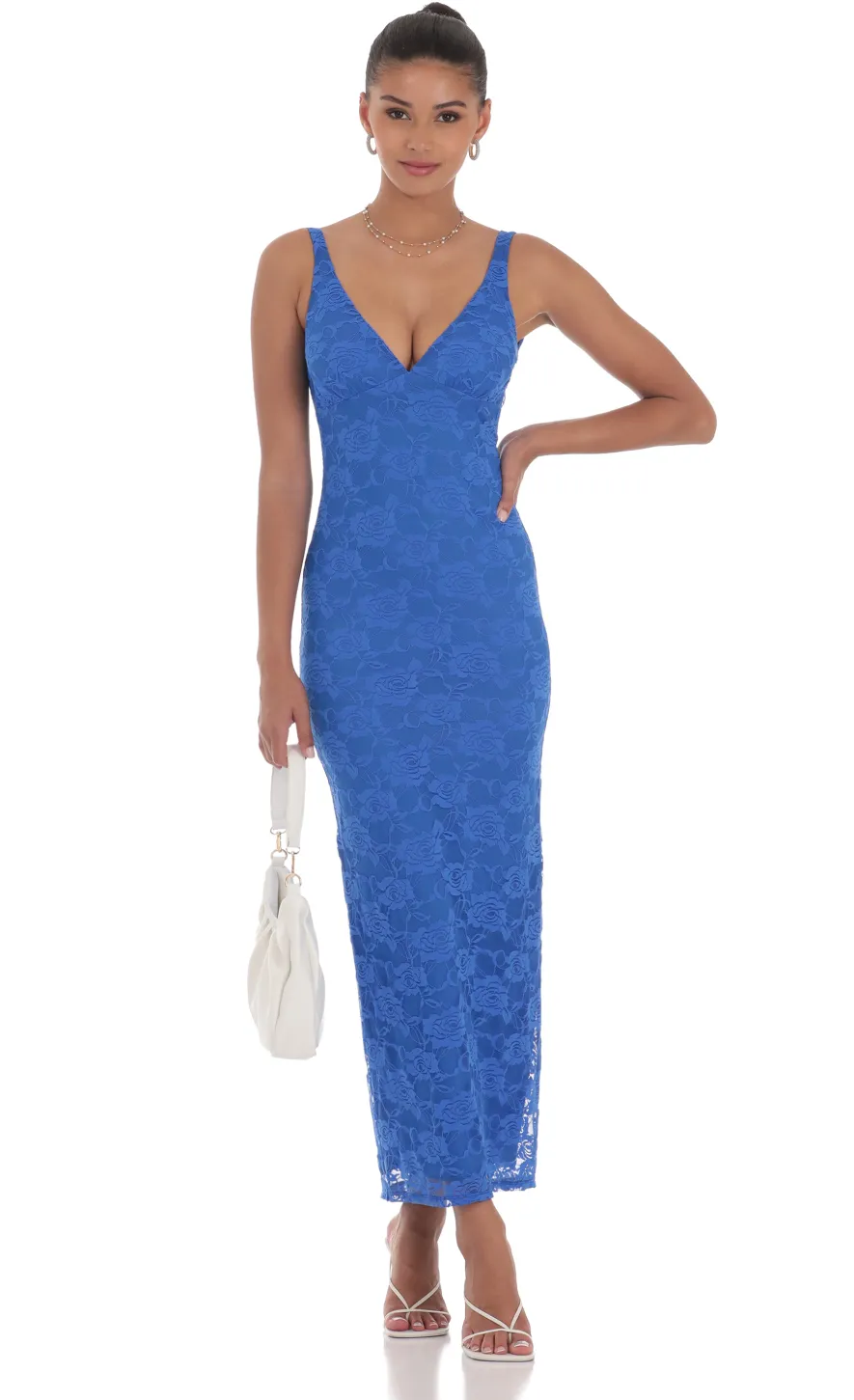 LUCY IN THE SKY Maxi Dresses^Lace Open Back Bodycon Maxi Dress In Blue