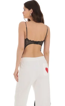 LUCY IN THE SKY Bodysuits^Lace Open Back Bodysuit In Black