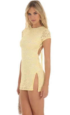 LUCY IN THE SKY Mini Dresses^Lace Open Back Mini Dress In Yellow