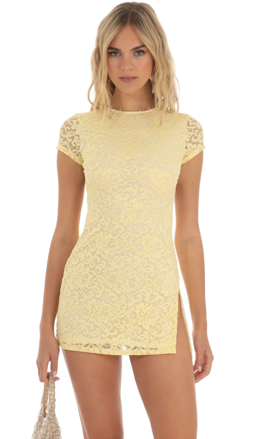 LUCY IN THE SKY Mini Dresses^Lace Open Back Mini Dress In Yellow