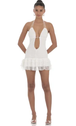 LUCY IN THE SKY Mini Dresses^Lace Plunge Neck Dress In White