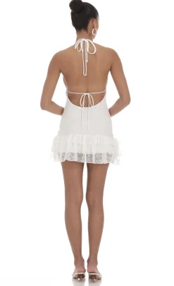 LUCY IN THE SKY Mini Dresses^Lace Plunge Neck Dress In White