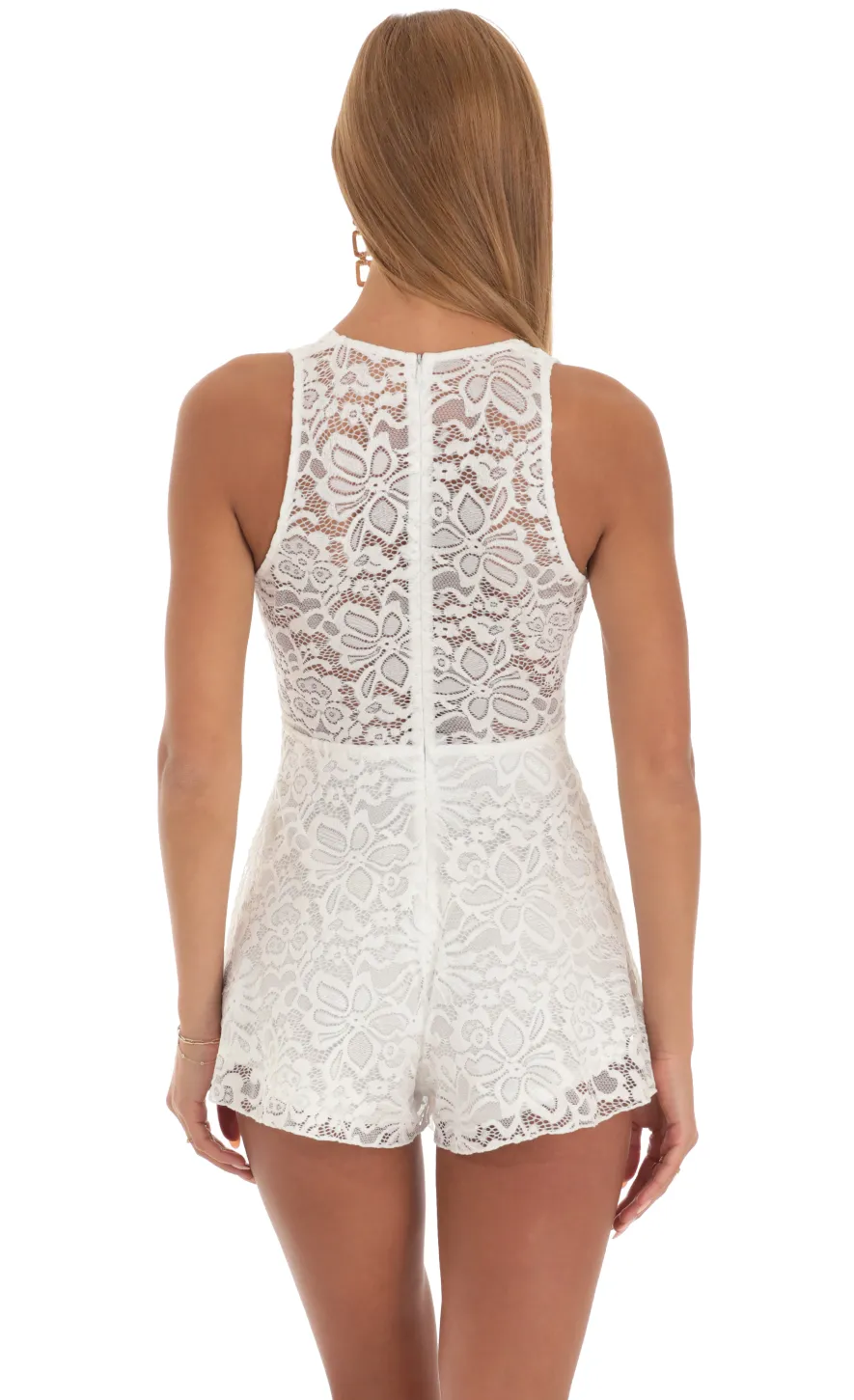 LUCY IN THE SKY Rompers^Lace Plunge Romper In White