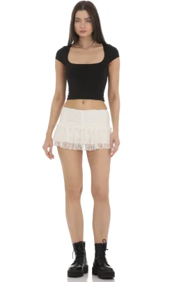 LUCY IN THE SKY Skirts|Shorts^Lace Ruffle Skort In White