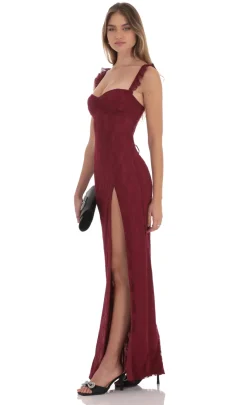 LUCY IN THE SKY Maxi Dresses^Lace Ruffle Sleeve Maxi Dress In Wine
