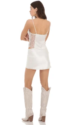 LUCY IN THE SKY Two-Piece Sets^Lace Satin Front Tie Two Piece Set In White