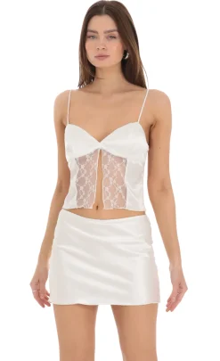 LUCY IN THE SKY Two-Piece Sets^Lace Satin Front Tie Two Piece Set In White