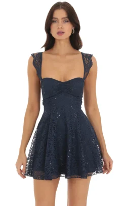 LUCY IN THE SKY Mini Dresses^Lace Sequin Fit And Flare Dress In Navy