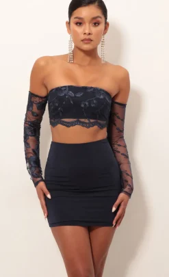 LUCY IN THE SKY Two-Piece Sets^Lace Sleeve Set In Navy