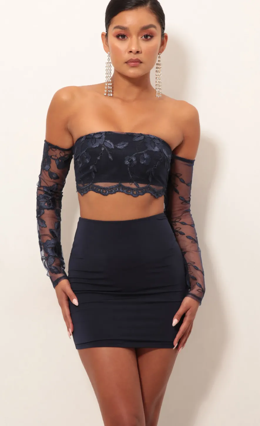 LUCY IN THE SKY Two-Piece Sets^Lace Sleeve Set In Navy