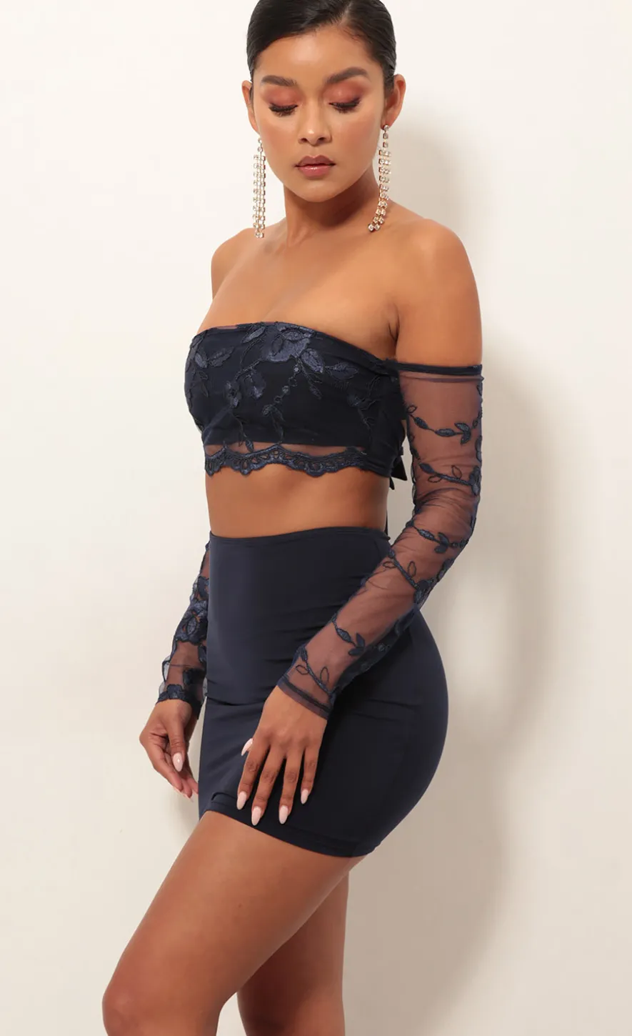 LUCY IN THE SKY Two-Piece Sets^Lace Sleeve Set In Navy