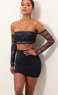 LUCY IN THE SKY Two-Piece Sets^Lace Sleeve Set In Navy