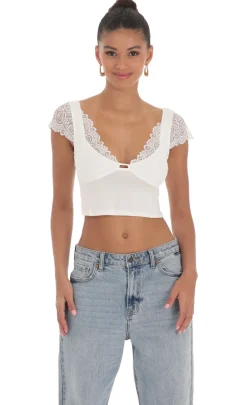 LUCY IN THE SKY Tops^Lace Sleeve Top In White