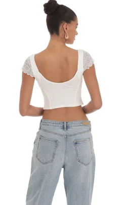LUCY IN THE SKY Tops^Lace Sleeve Top In White
