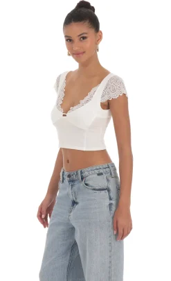 LUCY IN THE SKY Tops^Lace Sleeve Top In White