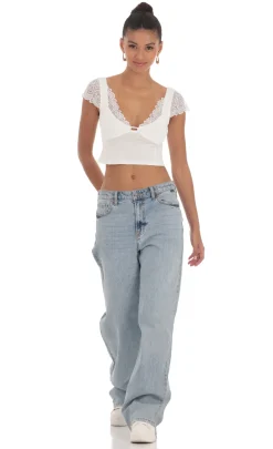 LUCY IN THE SKY Tops^Lace Sleeve Top In White