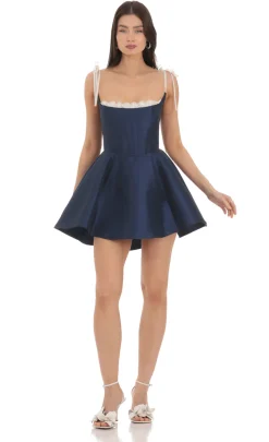 LUCY IN THE SKY Mini Dresses^Lace Trim Fit And Flare Dress In Navy